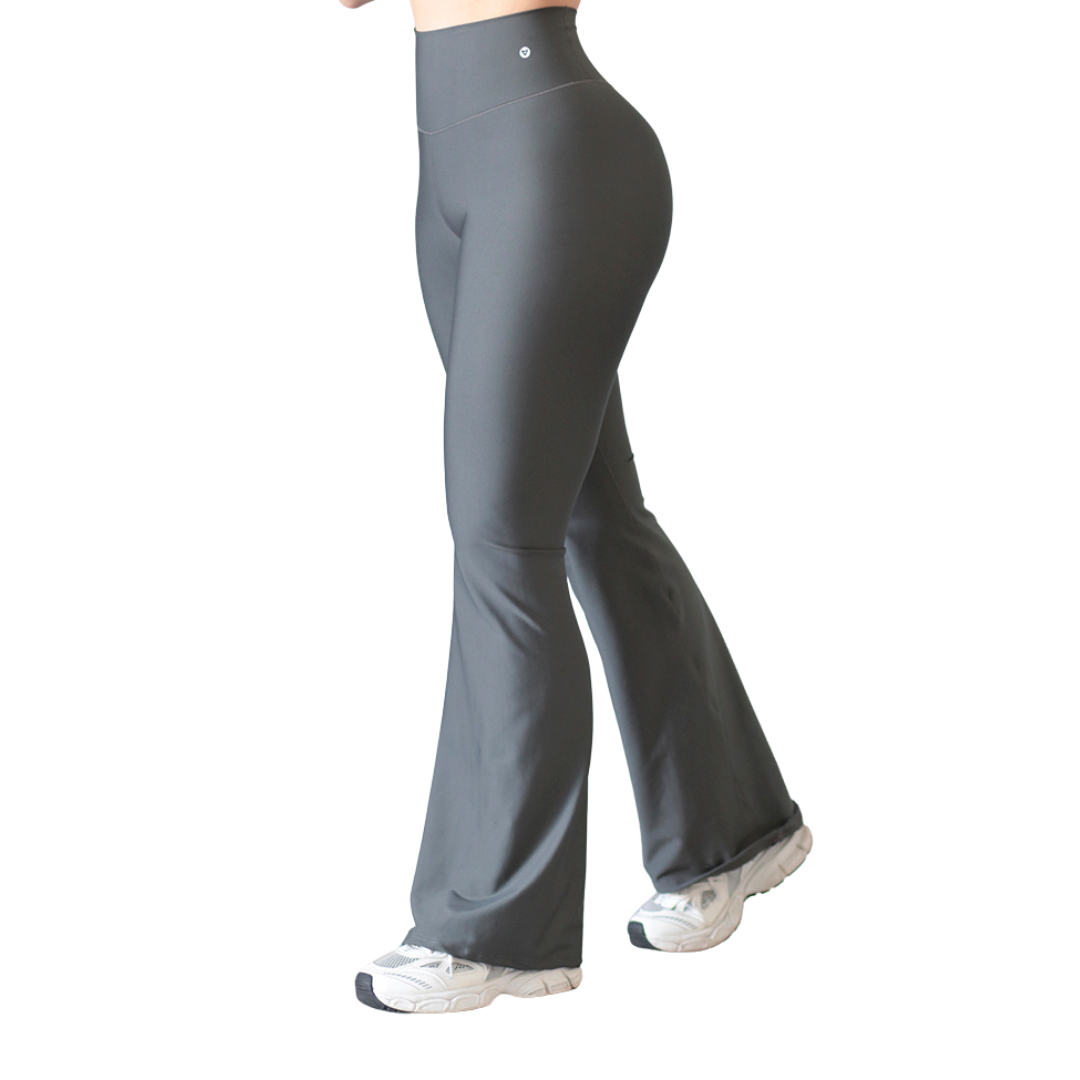 Leggings Deportivos para Mujer Fitness:  Campana, Efecto Push Up, Cintura Alta, Textil Lycra Transpirable con Acabado Liso, Color Gris | Adriana Olimpo