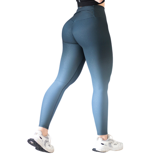 Leggings Deportivos para Mujer Fitness: Efecto Push Up, Cintura Alta, Textil Lycra Transpirable Texturizado con Relieves de Chispita, Color Azul Degradado | Adriana Olimpo