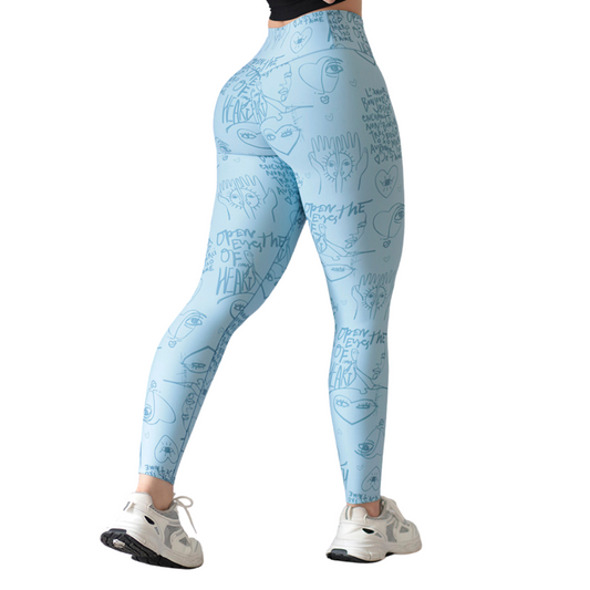 Leggings Deportivos para Mujer Fitness: Efecto Push Up, Cintura Alta, Textil Lycra Transpirable con Acabado Liso, Color Cielo Heart | Adriana Olimpo