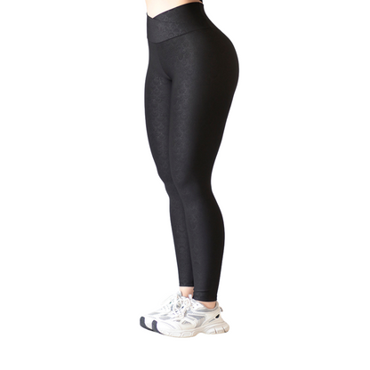 Leggings Deportivos para Mujer Fitness:  Efecto Push Up, Cintura Alta, Textil Lycra Transpirable con Relieves de Cola de Sirena, Color Negro | Adriana Olimpo