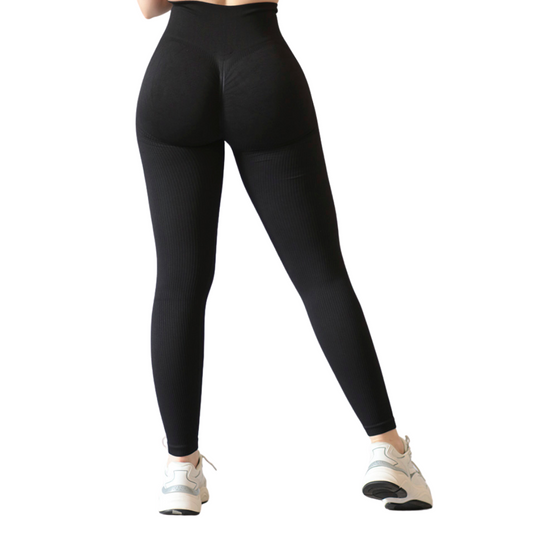 Leggings Deportivos para Mujer Fitness: Efecto Push Up, Cintura Alta, Textil Lycra Transpirable con Relieve, Negro | Adriana Olimpo