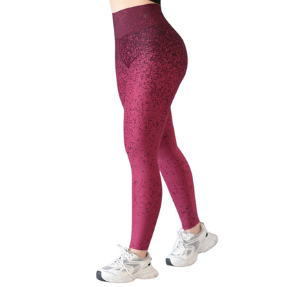 Leggings Deportivos para Mujer Fitness: Efecto Push Up, Cintura Alta, Textil Lycra Transpirable con Acabado Liso Puntitos, Color Vino | Adriana Olimpo