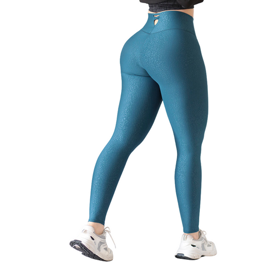 Leggings Deportivos para Mujer Fitness: Efecto Básico, Cintura Alta, Textil Lycra Transpirable Texturizado con Relieves Mini Print Color Azul | Adriana Olimpo