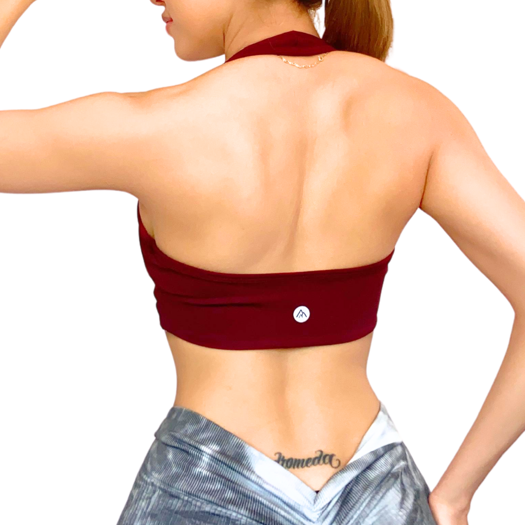 Top para Mujer Fitness: Twist Alto Impacto, Textil Liso, Transpirable, Color Tinto | Adriana Olimpo