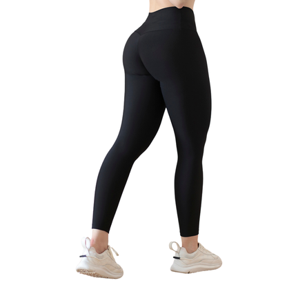 Leggings Deportivos para Mujer Fitness: Efecto Push Up, Cintura Alta, Textil Lycra Transpirable con Acabado Liso, Color Negro | Adriana Olimpo