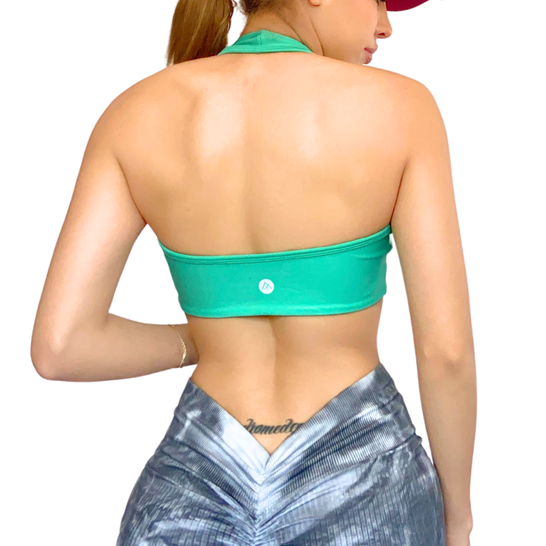 Top para Mujer Fitness: Twist Alto Impacto, Textil Liso, Transpirable, Color Menta | Adriana Olimpo