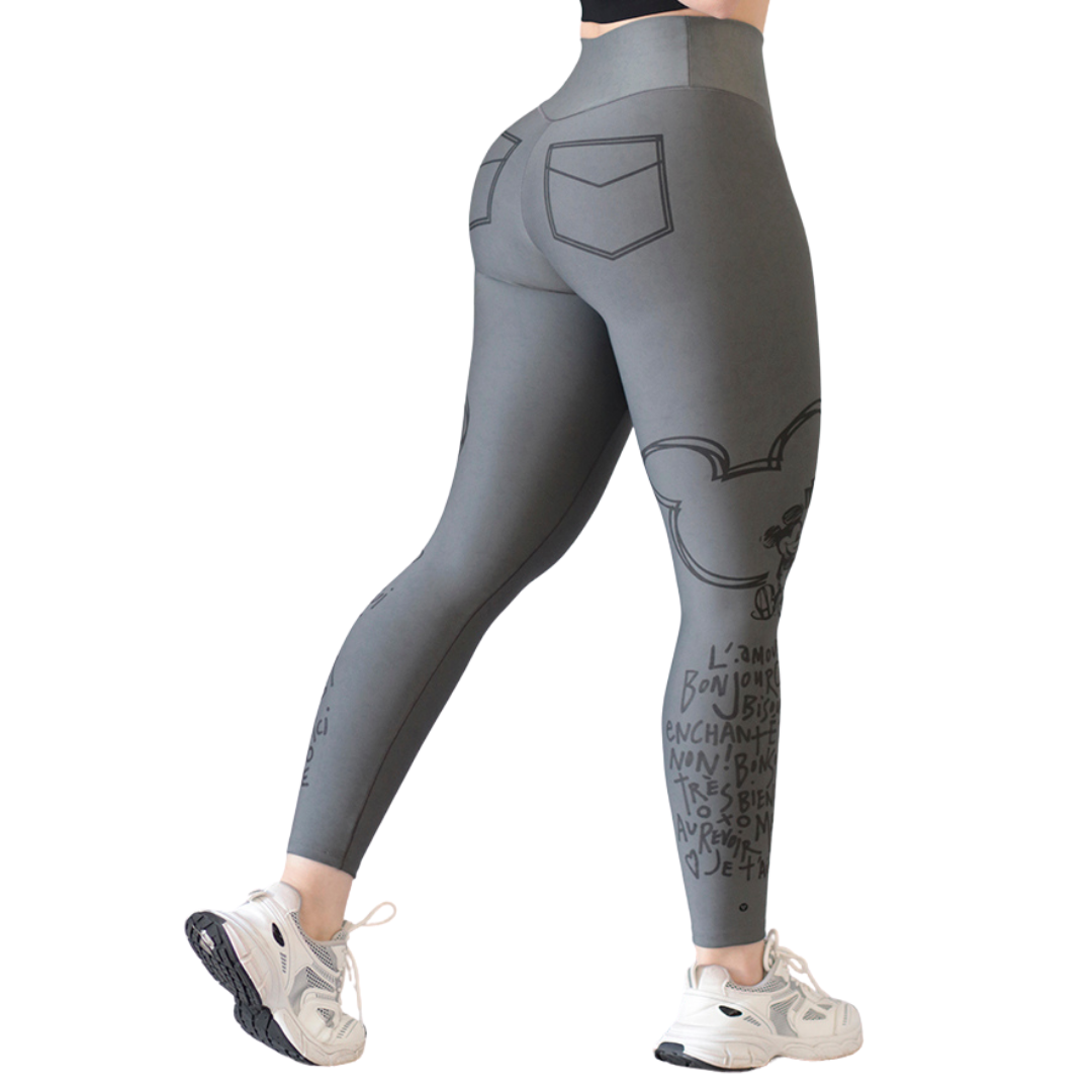 Leggings Deportivos para Mujer Fitness: Efecto Básico, Cintura Alta, Textil Lycra Transpirable con Acabado Liso Mikey, Color Gris | Adriana Olimpo