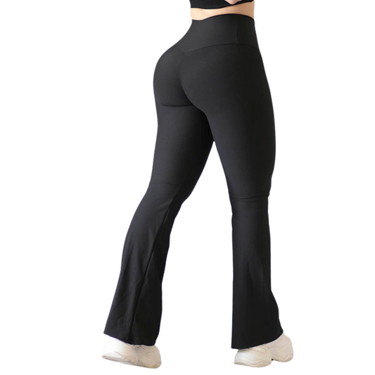 Leggings Deportivos para Mujer Fitness: Efecto Push Up, Cintura Alta, Textil Lycra Transpirable Acabado con Relieves Líneas, Color Negro | Adriana Olimpo