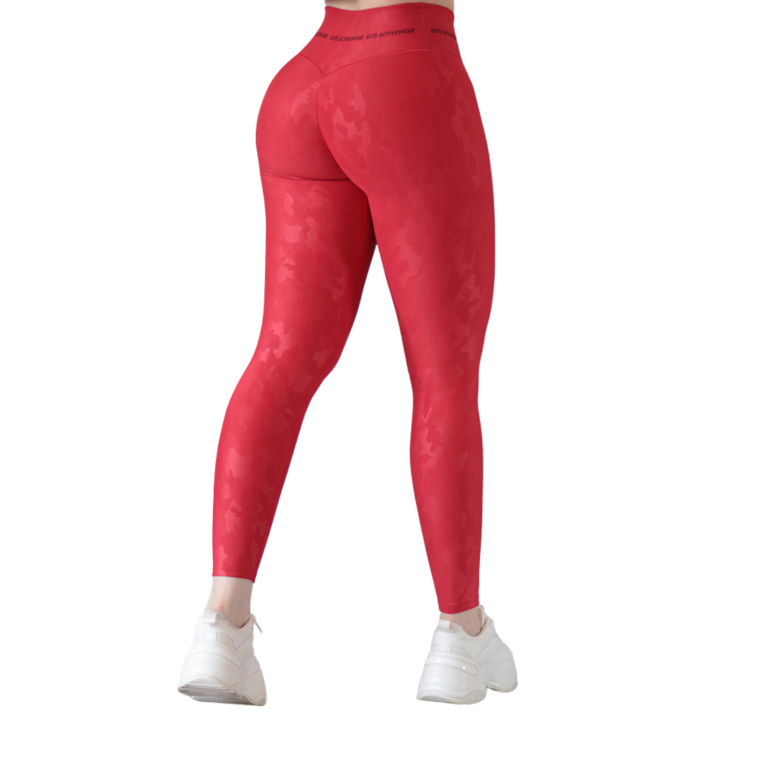 LEGGIN ELITE: EFECTO PUSH UP, TEXTIL TEXTURIZADO ARMY | ROJO INTENSO