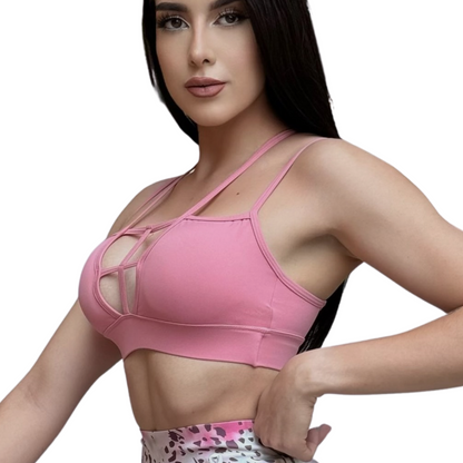 Top para Mujer Fitness: Efecto Alto Impacto, Ajuste Perfecto, Textil Liso Transpirable, Color Palo de Rosa | Adriana Olimpo