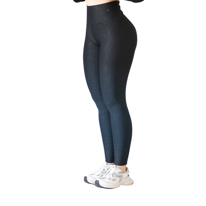 Leggings Deportivos para Mujer Fitness: Efecto Push Up, Cintura Alta, Textil Lycra Transpirable Texturizado con Relieves Mandala, Color Azul Degradado | Adriana Olimpo