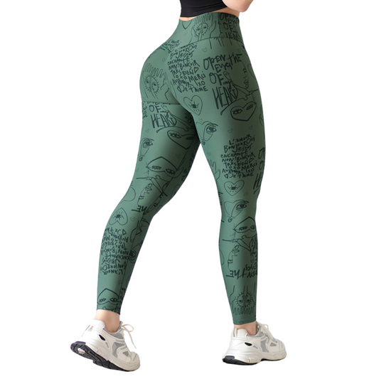 Leggings Deportivos para Mujer Fitness: Efecto Push Up, Cintura Alta, Textil Lycra Transpirable con Acabado Liso, Color Verde Heart | Adriana Olimpo