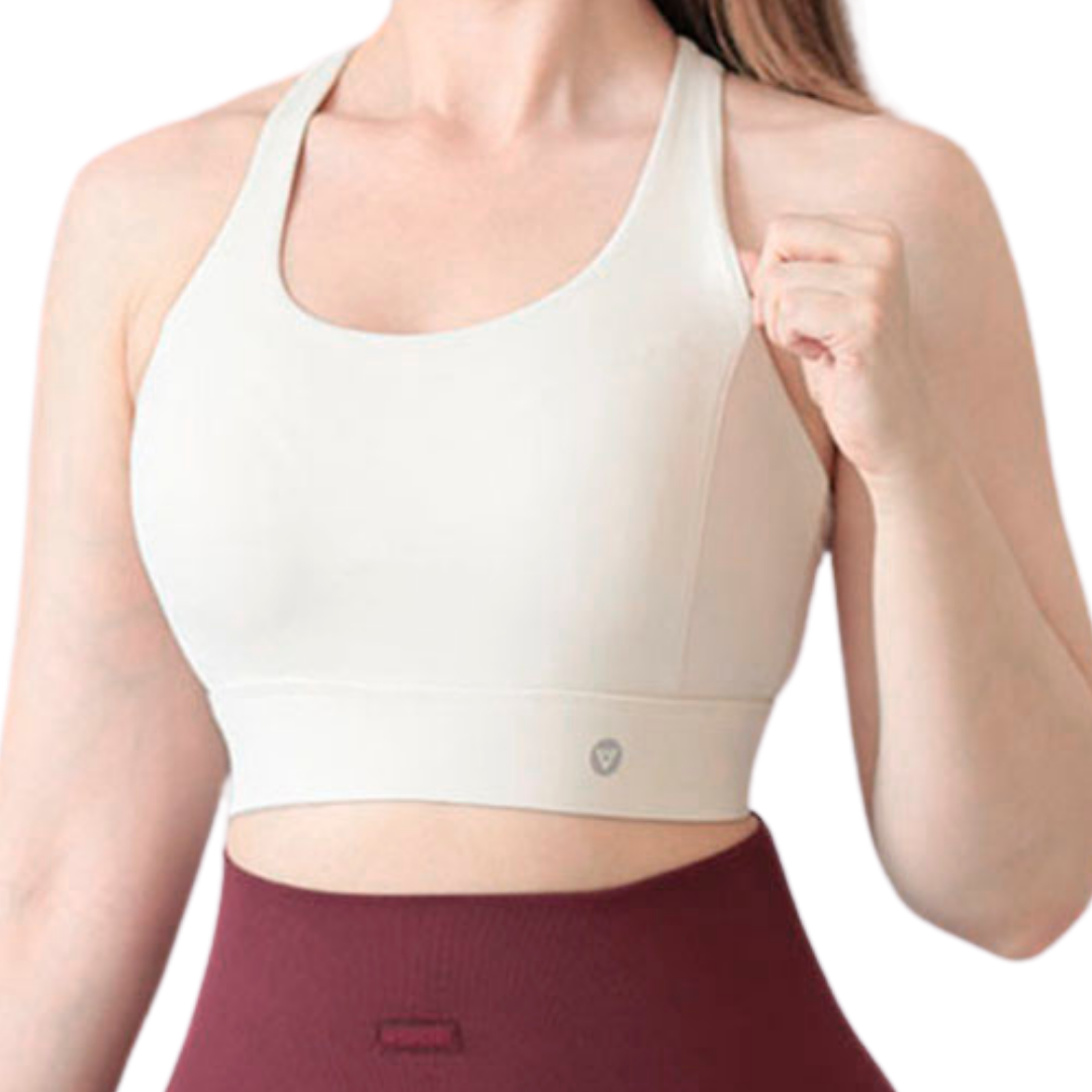 Top para Mujer Fitness: Efecto Alto Impacto, Textil Liso, Transpirable, Con Broches, Blanco | Adriana Olimpo