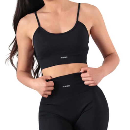 Top para Mujer Fitness: Seamless, Alto Impacto, Con Copas, Ajuste Perfecto, Textil Liso Transpirable, Color Negro | Adriana Olimpo