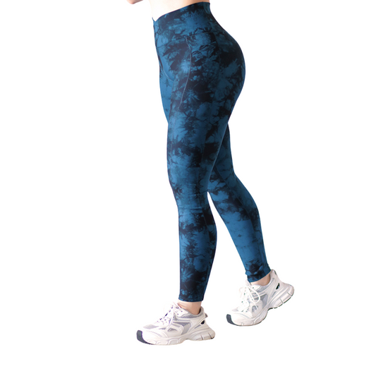 Leggings Deportivos para Mujer Fitness: Efecto Básico, Cintura Alta, Con Bolsillos Laterales, Textil Lycra Transpirable con Acabado Liso Tie Day, Color Azul Oceno | Adriana Olimpo