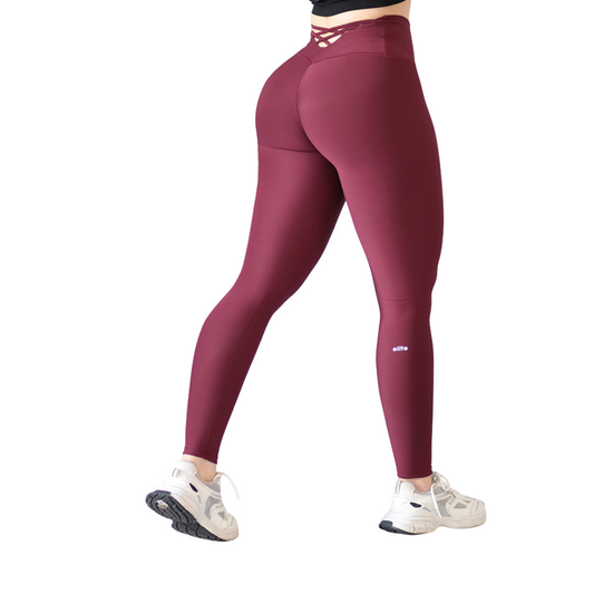 Leggings Deportivos para Mujer Fitness: Efecto Push Up, Cintura Alta, Textil Lycra Transpirable con Acabado Liso, Color Vino | Adriana Olimpo