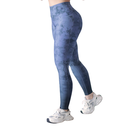 Leggings Deportivos para Mujer Fitness: Efecto Básico, Cintura Alta, Con Bolsillos Laterales, Textil Lycra Transpirable con Acabado Liso Tie Day, Color Azul Cielo | Adriana Olimpo