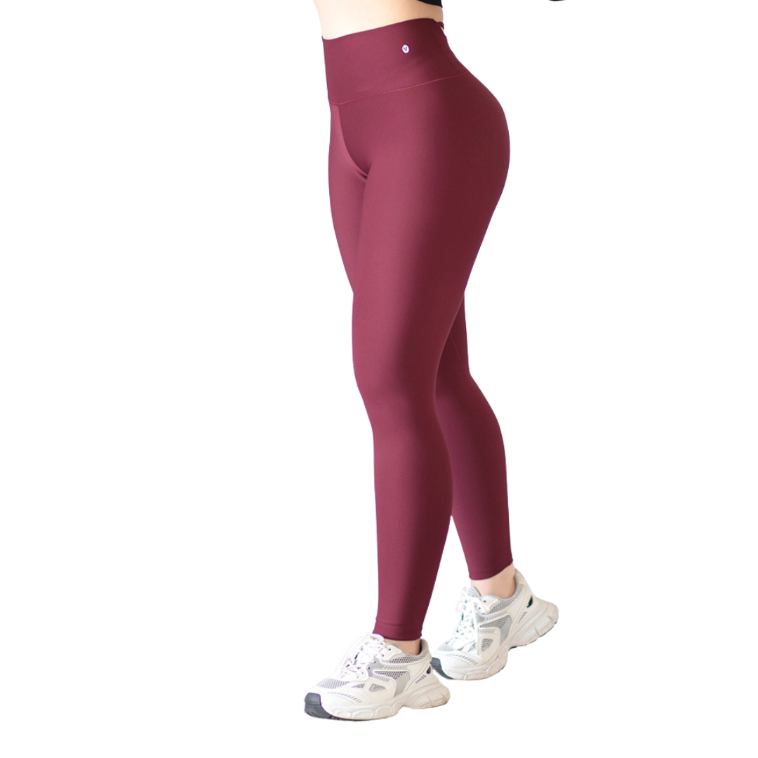 Leggings Deportivos para Mujer Fitness: Efecto Push Up, Cintura Alta, Textil Lycra Transpirable con Acabado Liso, Color Vino | Adriana Olimpo