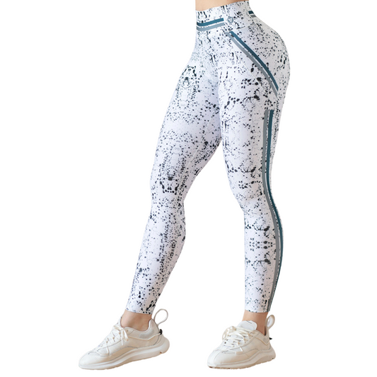 Leggings Deportivos para Mujer Fitness: Efecto Básico, Cintura Alta, Textil Lycra Transpirable con Acabado Liso Pintura Line, Blanco | Adriana Olimpo