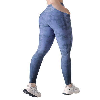 Leggings Deportivos para Mujer Fitness: Efecto Básico, Cintura Alta, Con Bolsillos Laterales, Textil Lycra Transpirable con Acabado Liso Tie Day, Color Azul Cielo | Adriana Olimpo