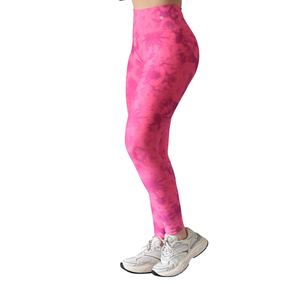 Leggings Deportivos para Mujer Fitness: Efecto Push Up, Cintura Alta, Textil Lycra Transpirable con Acabado Liso Tie Dye Tresa, Rosa Bubalo | Adriana Olimpo