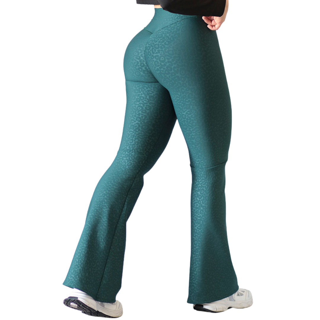 Leggings Deportivos para Mujer Fitness: Efecto Push Up, Cintura Alta, Textil Lycra Transpirable Texturizado con Relieves Mini Print, Color Verde | Adriana Olimpo