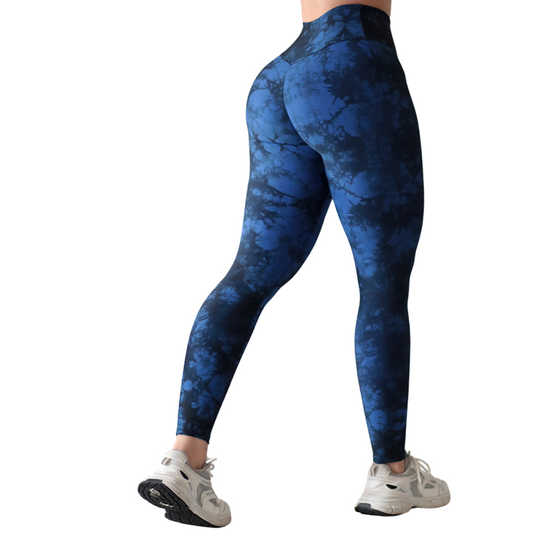 Leggings Deportivos para Mujer Fitness: Efecto Push Up, Cintura Alta, Textil Lycra Transpirable con Acabado Liso Tye, Color Azul | Adriana Olimpo