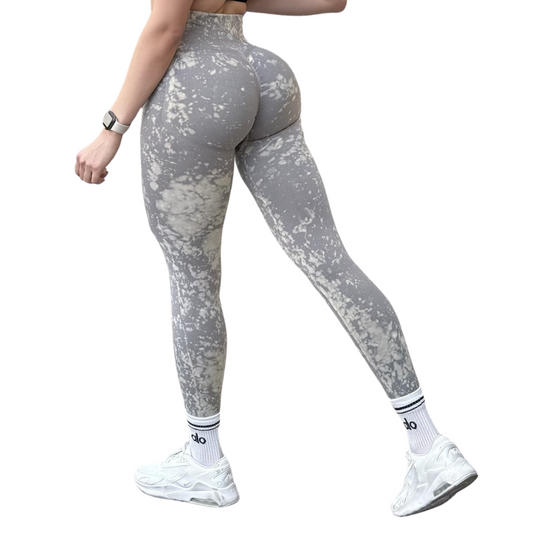 Leggings Deportivos para Mujer Fitness: Seamless Efecto Push Up, Cintura Alta, Textil Tejido Liso Suave Transpirable , Color Gris Moteado | Adriana Olimpo