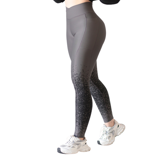 Leggings Deportivos para Mujer Fitness: Efecto Basico, Cintura Alta, Con Bolsillos Laterales, Textil Lycra Transpirable con Acabado Liso Puntitos, Color Gris | Adriana Olimpo