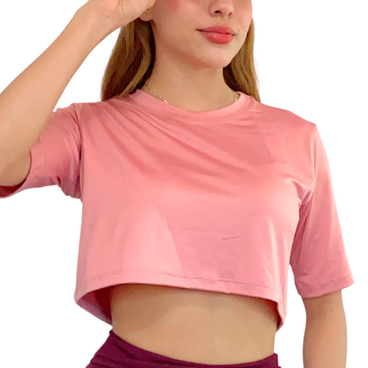 Blusa para Mujer Fitness: Manga Corta, Cuello Redondo, Textil Lycra Transpirable Acabado Liso, Color Melocoton | Adriana Olimpo