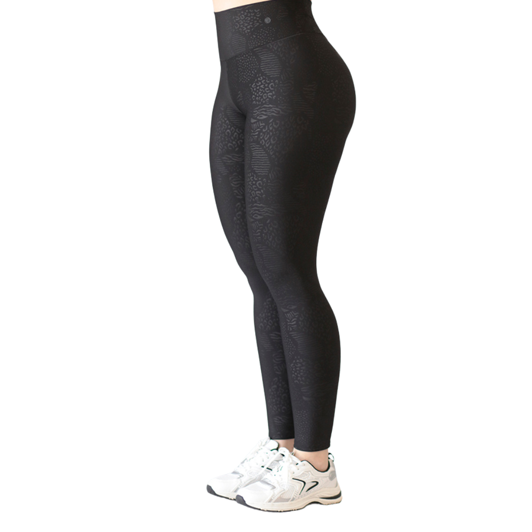 Leggings Deportivos para Mujer Fitness:  Efecto Push Up, Cintura Alta, Textil Lycra Transpirable con Relieves Print´s, Color Negro | Adriana Olimpo