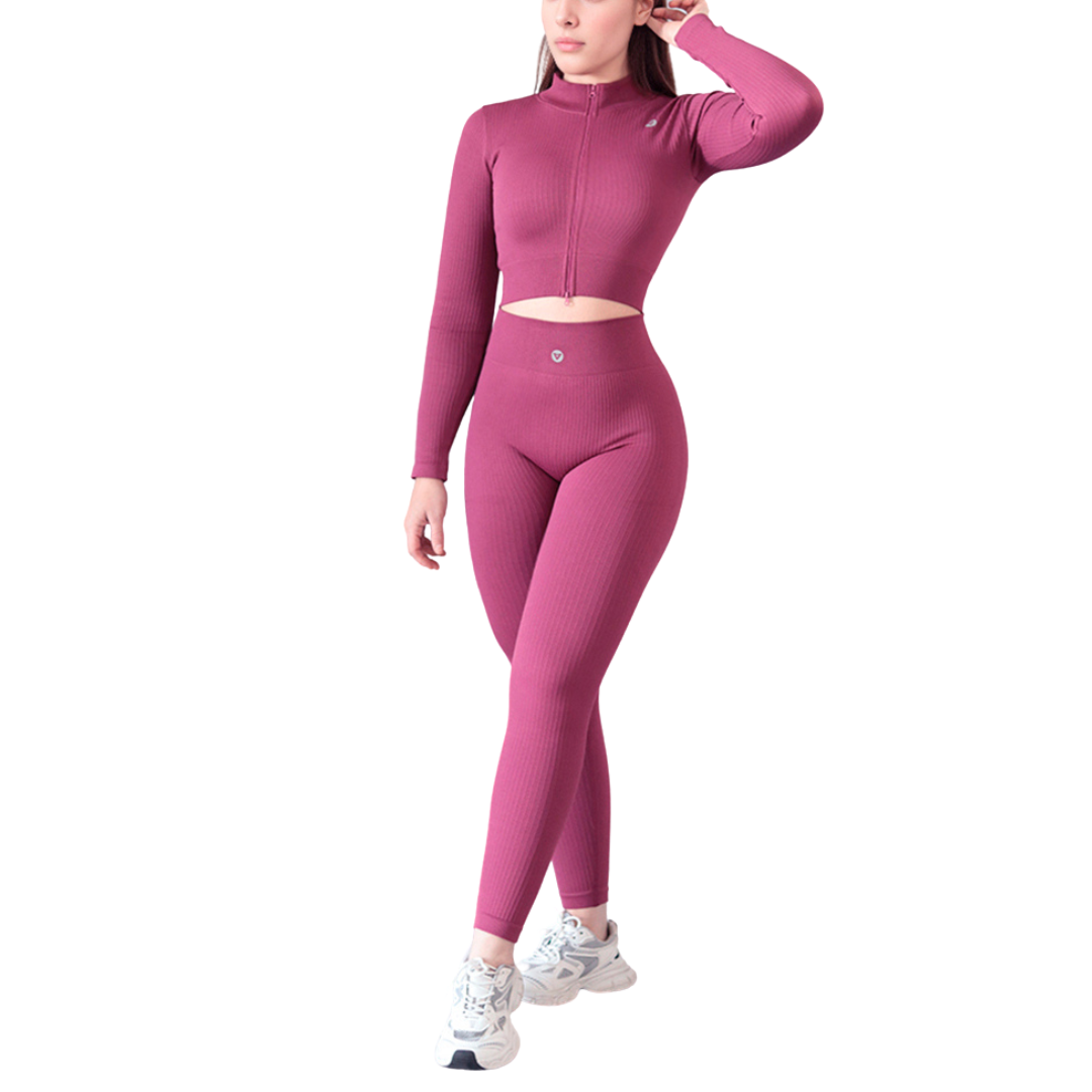 Conjunto Deportivos para Mujer Fitness:  Efecto Push Up, Cintura Alta, Textil Lycra Transpirable, Color Fucsia | Adriana Olimpo