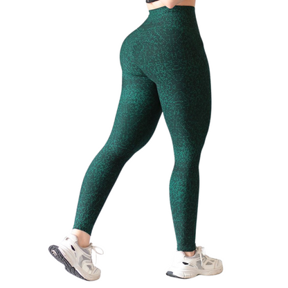 Leggings Deportivos para Mujer Fitness: Efecto Basico, Cintura Alta, Con Bolsillos Laterales, Textil Lycra Transpirable con Acabado Liso Manchitas,Color Verde | Adriana Olimpo