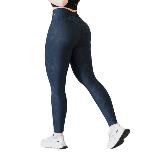 Leggings Deportivos para Mujer Fitness: Efecto Push Up, Cintura Alta, Textil Lycra Transpirable Texturizado con Relieves de Army, Color Azul | Adriana Olimpo