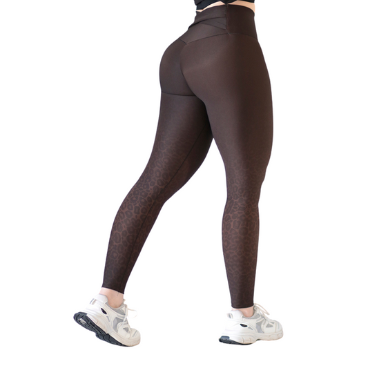 Leggings Deportivos para Mujer Fitness: Efecto Push Up, Cintura Alta, Textil Lycra Transpirable con Acabado Liso Print, Color Cafe Degradado | Adriana Olimpo